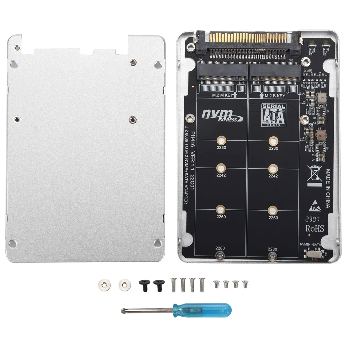 M.2 SSD to U.2 Adapter 2in1 M.2 NVMe and SATA-Bus NGFF SSD to PCI-E U.2 SFF-8639 Adapter PCIe M2 Converter,with Shell