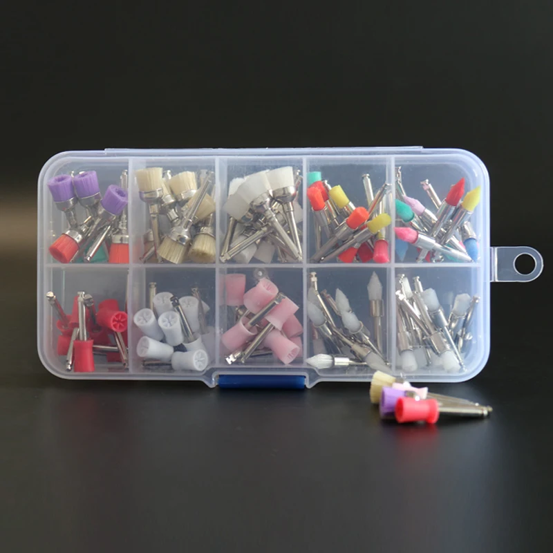 100 قطعة من أكواب فرشاة تلميع خلط الأسنان، مجموعة من الفولاذ المقاوم للصدأ ذات نهاية مسطحة/حادة #2