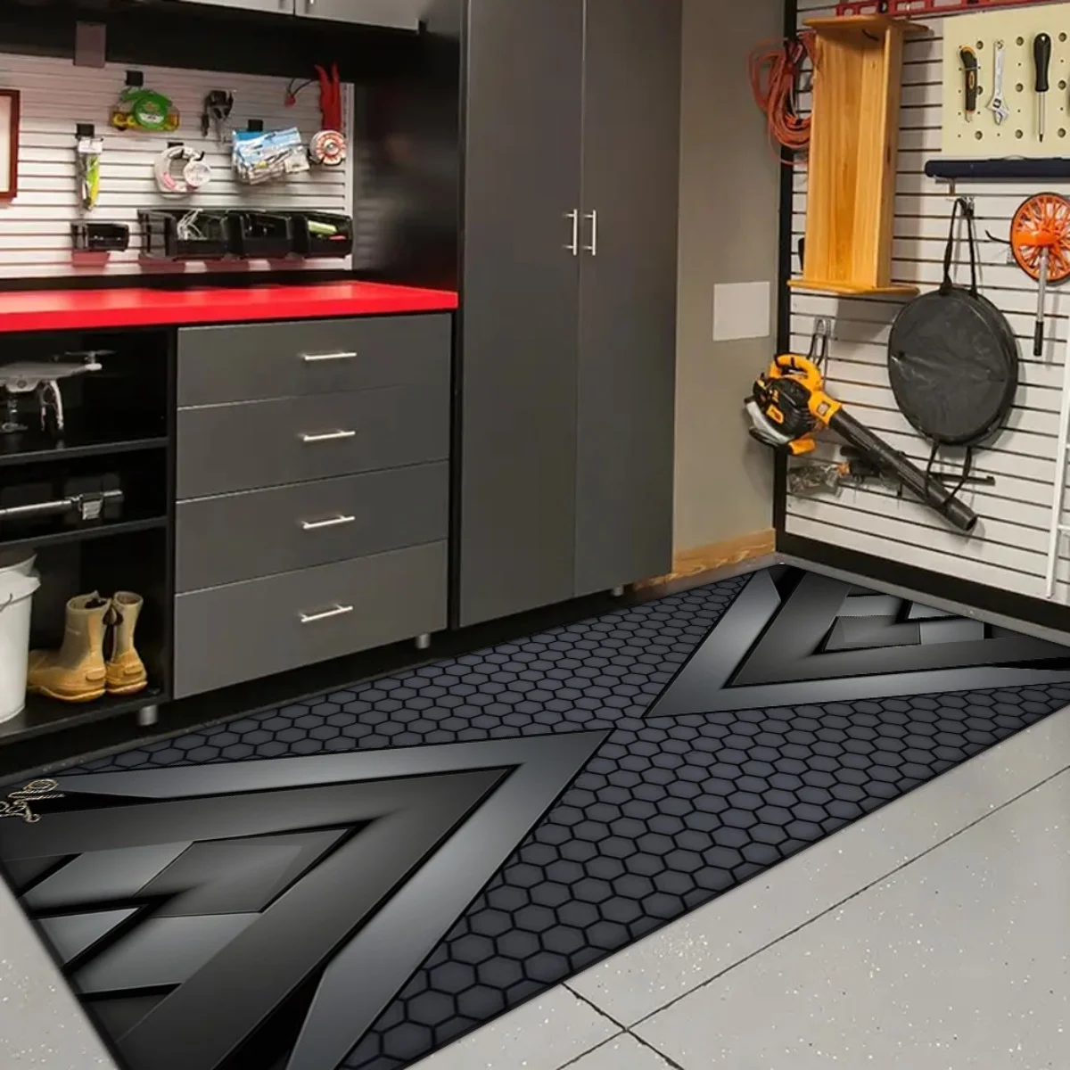 VIKAMA Hexagonal Pattern Motorcycle Parking Mat Durable Anti-Slip Wear-resistant Garage Floor Mat Workshop Indoor Home Decor