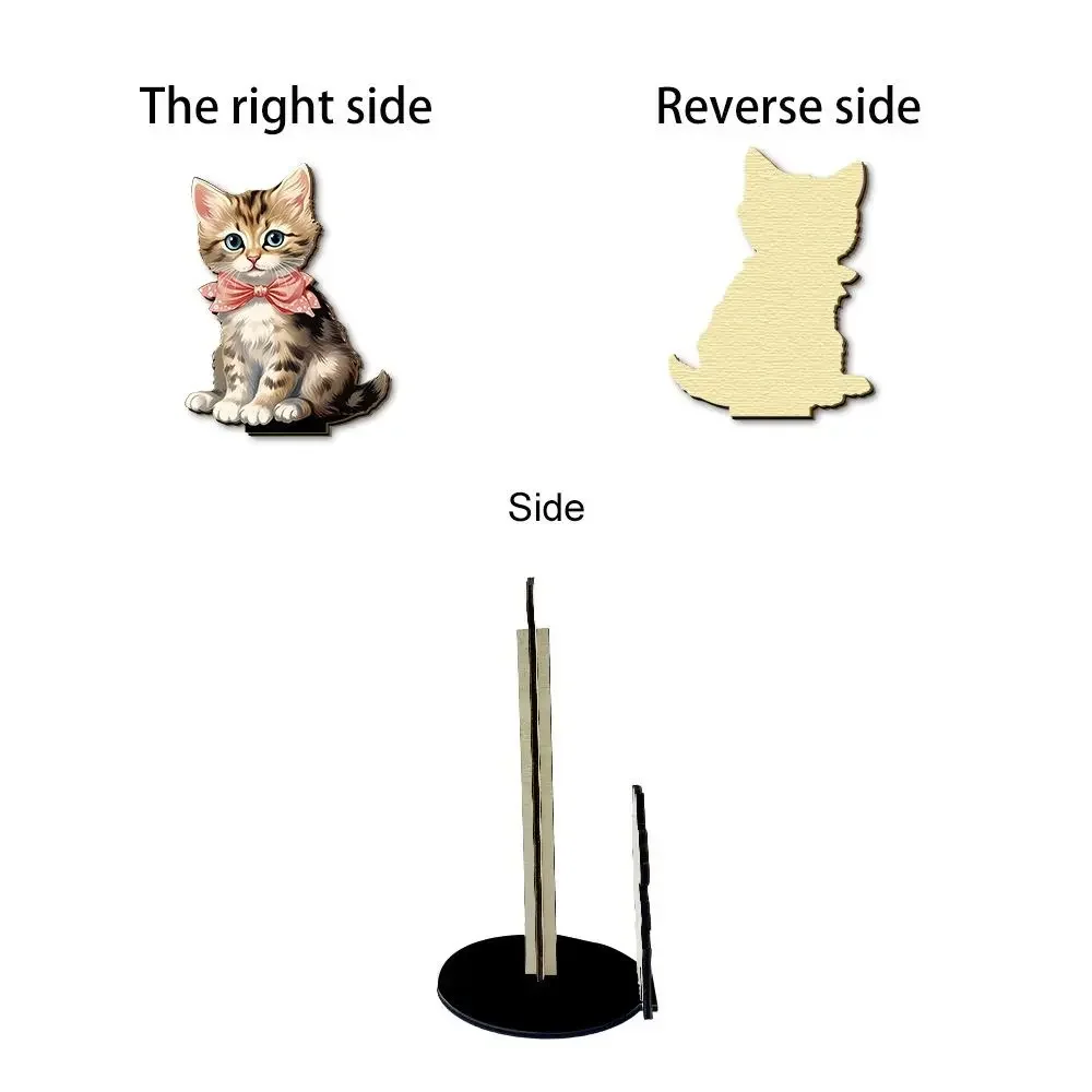 Cute Animal Cat Paper Towel Holder Weighted Base Freestanding Countertop Paper Towel Holder Wooden Easy One-Handed Tear