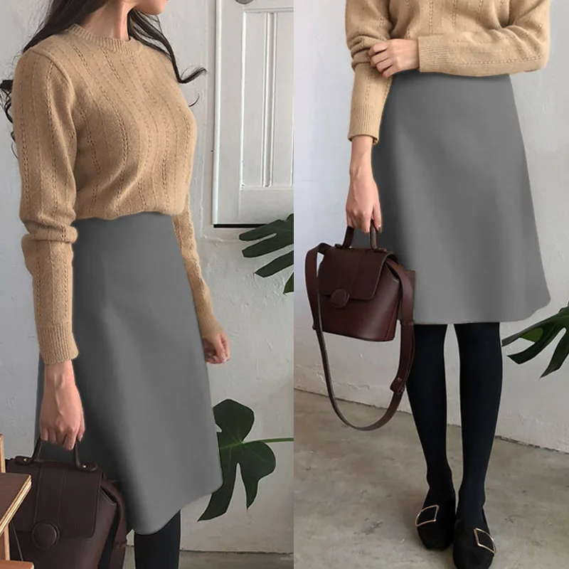 High Waist A-Line Woolen Puffy Skirt Mid-Length Universal Sle Base Layer Autumn Winter Women's Skirt Umbrella Skirt