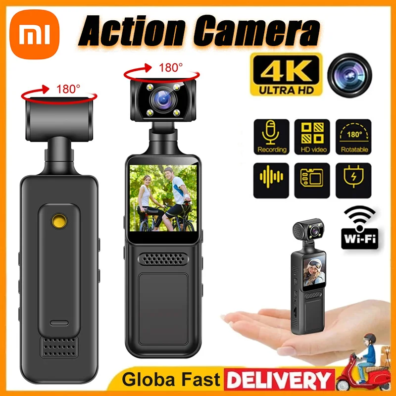 

Xiaomi 4K HD Action Mini Camera 180 Rotatable Vlog WiFi Sports Wearable Camera Infrared Night Vision Sports DV Bicycle Driver