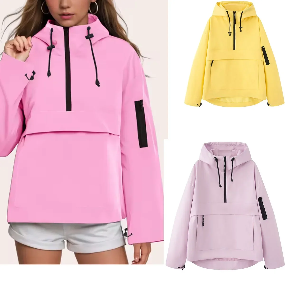 

Women Long Sleeve Pockets Zipper Jacket Autumn Casual Loose Hooded Coat Fashion Street Style Jackets Streetwear New In Outerwear