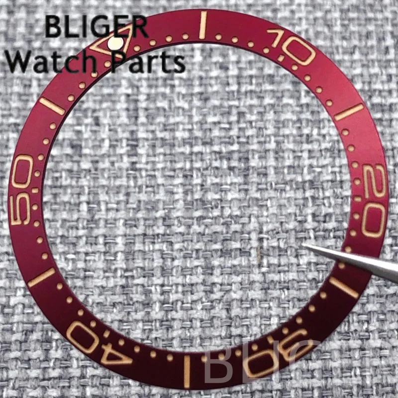 BLIGER Vintage 30.6mm*38mm Aluminum Brushed Red Green Watch Bezel Rose Gold Number Index Luminous Fit 40mm/41mm Watch Case Parts view 3