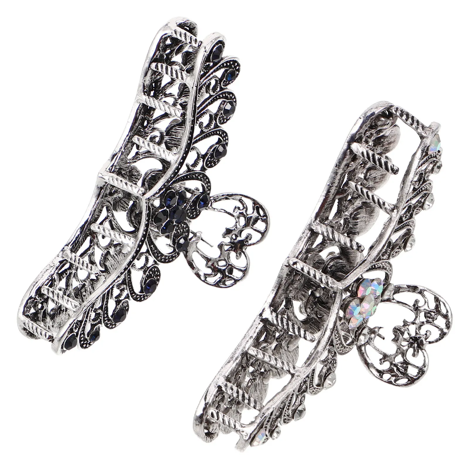 2Pcs Large Crystal Rhinestone Hair Claw Clips Vintage Hollow Alloy Clamps Secure Hold for Thick Hair Daily Party Accessories