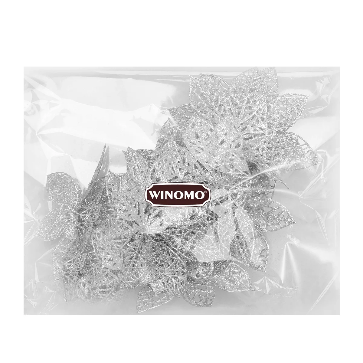 

10Pcs Christmas Artificial Flowers Glitter Silver Simulated Decorative Christmas Tree Flowers for Holiday Wedding Party Home