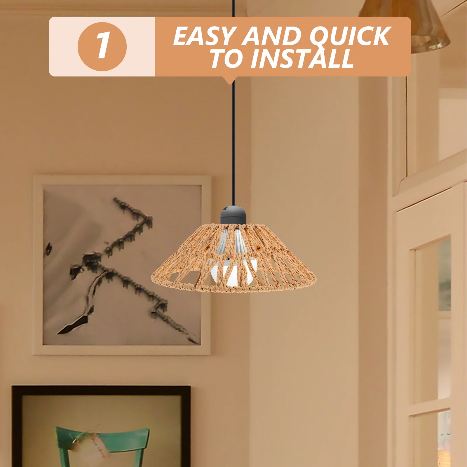 

Iron Umbrella Shape Lampshade Handwoven Rope Rustic Pendant Light for Living Dining Bedroom Ceiling Lamp Shade