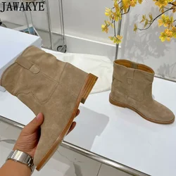 Designer Inner Wedge Heel Ankle Boots For Women Suede Leather Round toe Flat Heel Chelsea Boots Winter Platform Shoes Woman