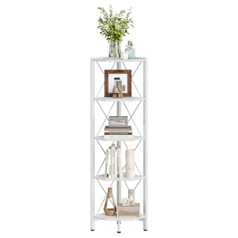 

5-Tier Corner Shelf Corner Bookcase 55.2" Tall Vertical Display Rack Plant Stand Open Storage Shelf for Living Room Bedroom Stu