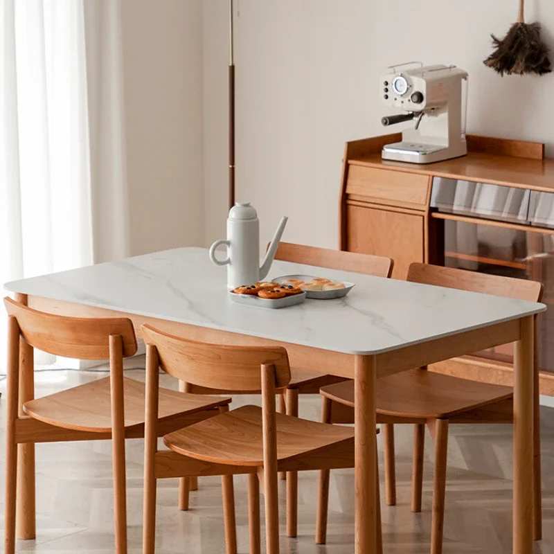 

Gray Square Solid Wood Stone Plate Dining Table Household Small Apartment Cherrywood Simple Log Dining-Table Chair Combination