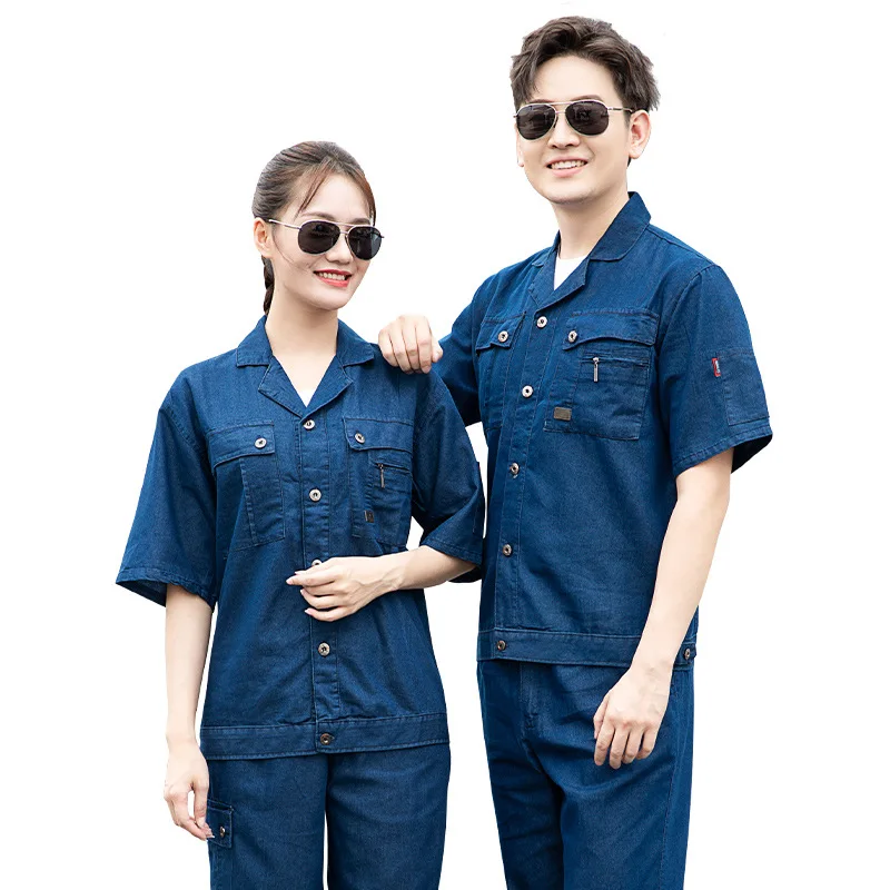 Summer Denim Work Clothing Breathable Jeans Tops Trousers Welding Suit Soft Working Uniforms Workshop Repairman Working Coverall