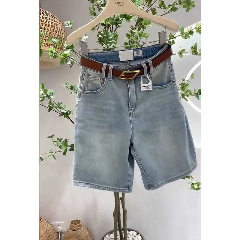 Plus-Size Women's Denim Shorts Summer, Thin And Stretchy, Slimming For Pear-Shaped Body, High-Straight Five-Point
