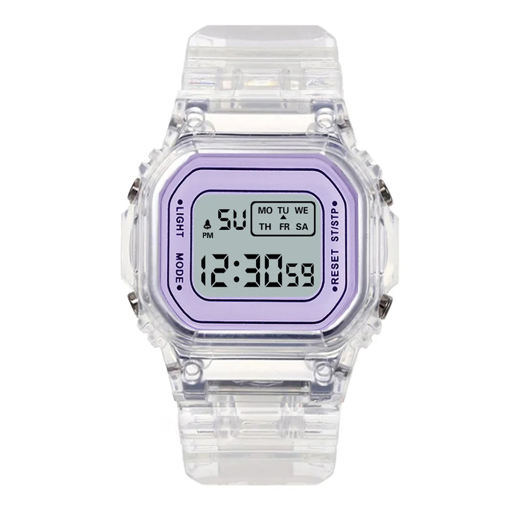 Reloj electrónico transparente para mujer, cronógrafo de pulsera LED, deportivo, resistente al agua, regalo Multicolor para estudiantes