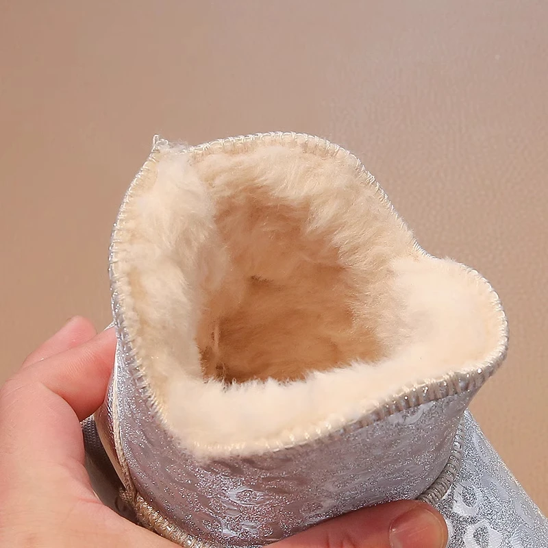 Girls Snow Boots Size 26-36 Pink Padded Thickened Warm Cotton Shoes Winter Lightweight Non-slip Children's Short Leather Boots