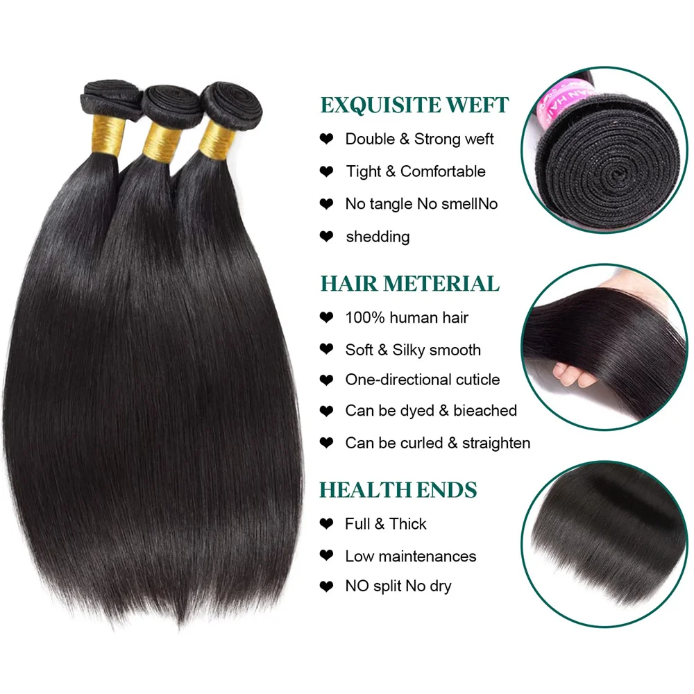 RAW Staright Human Hair Bundles 10--32inch Brazilian Straight Hair Weaves Bundles For Women Natural Black Color Remy Human Hair