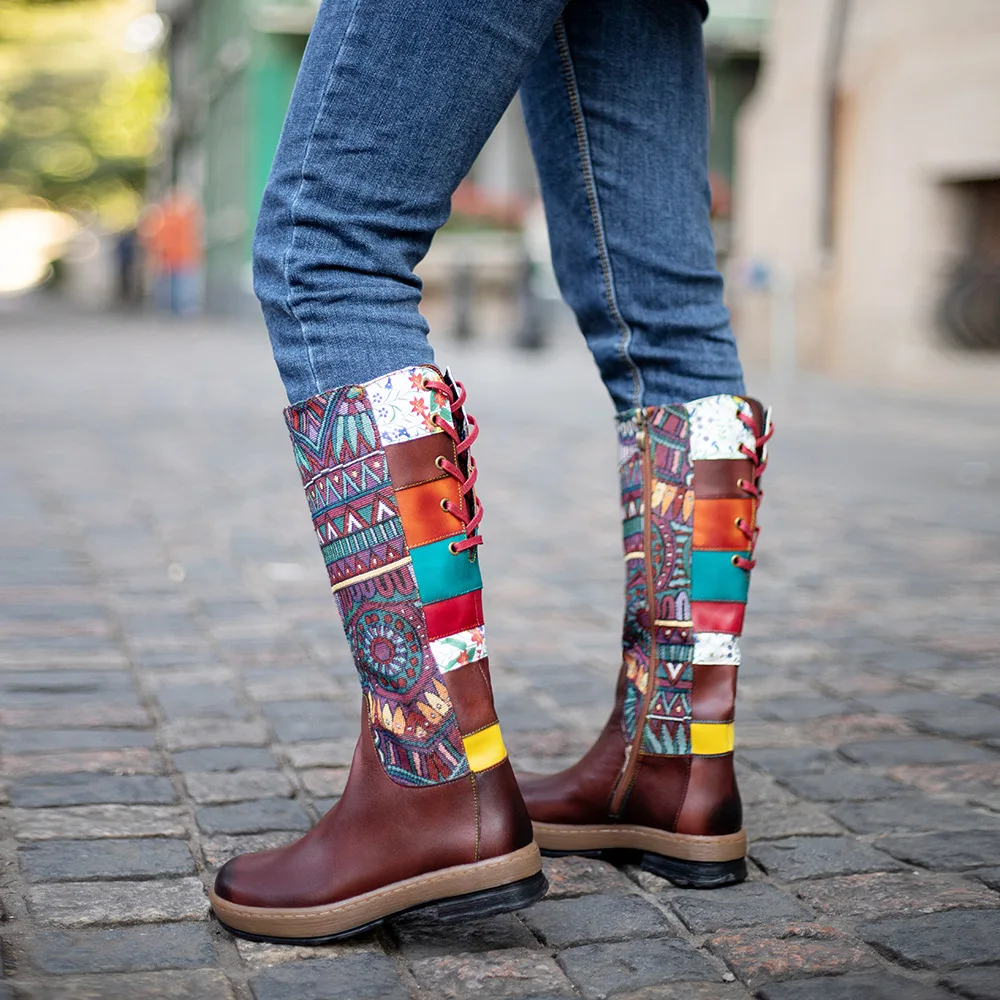 Socofy Raffan Fashion Women\'s Boots Bohemian Style Adjustable Warm Winter Women\'s Boots