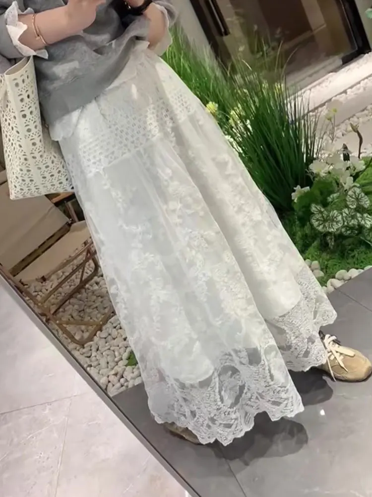 الكورية Sle الدانتيل المرقعة ألف خط تنورة مريحة بسيطة عارضة المرأة تنورة تخفيف تصميم الإحساس f طول تنورة #4