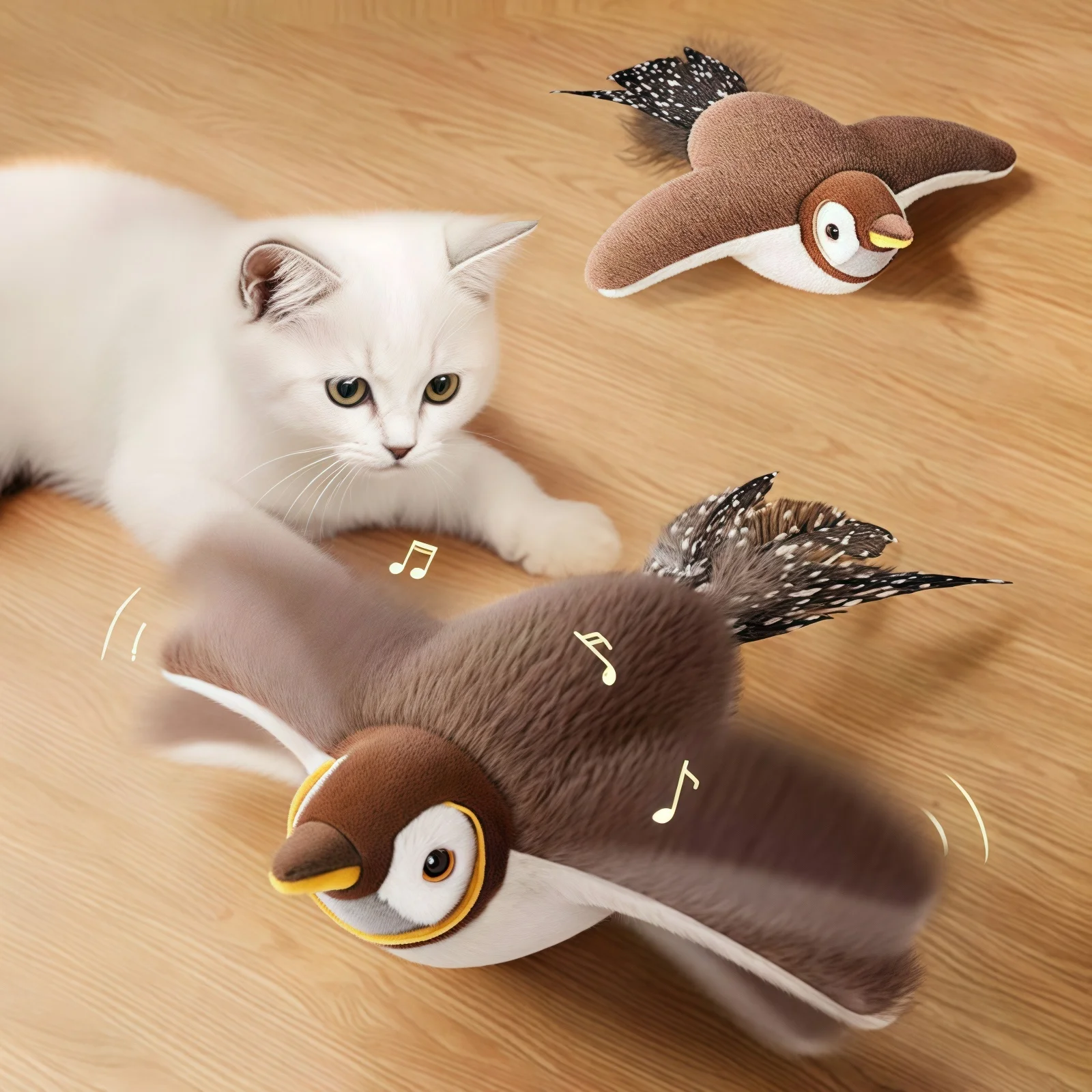 Flying Bird Cat Toy Interactive Cat Toys Rechargeable Chirping Flapping Bird(no Flying) Can Add Catnip Touch Activated Plush Toy