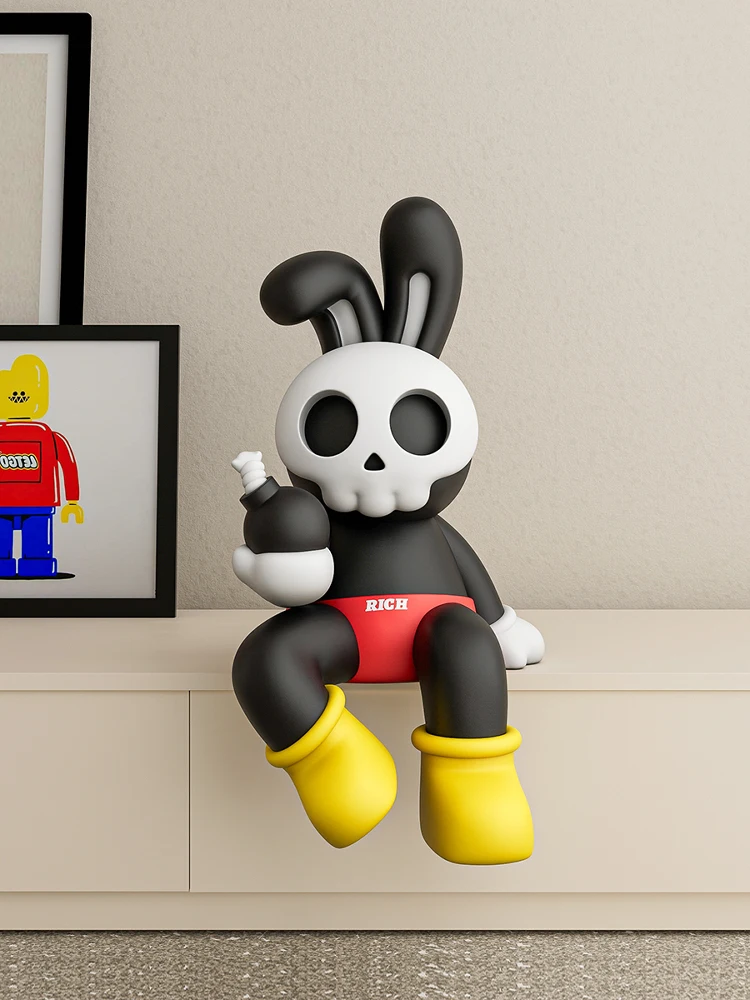 Cartoon Skull Rabbit Sitting Ornament Trendy Doll Figurine Modern Home Living Room Bedroom Study TV Cabinet  Desk Decoration