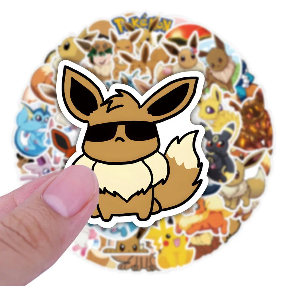 10/30/50 sztuk Pokemon śliczne Eevee naklejki Anime DIY Laptop przechowalnia Skateboard naklejki samochodowe telefon Graffiti Cartoon Joke naklejka zabawka