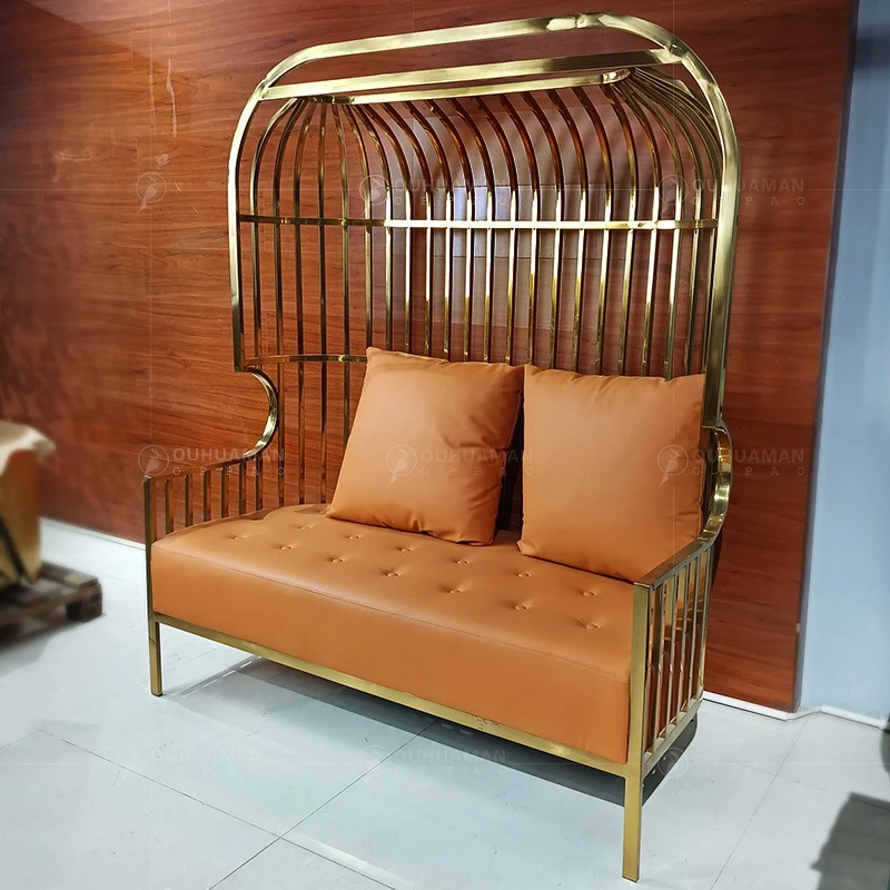 Chaise simple cage à oiseaux en acier inoxydable, chaise européenne décontractée à dossier haut