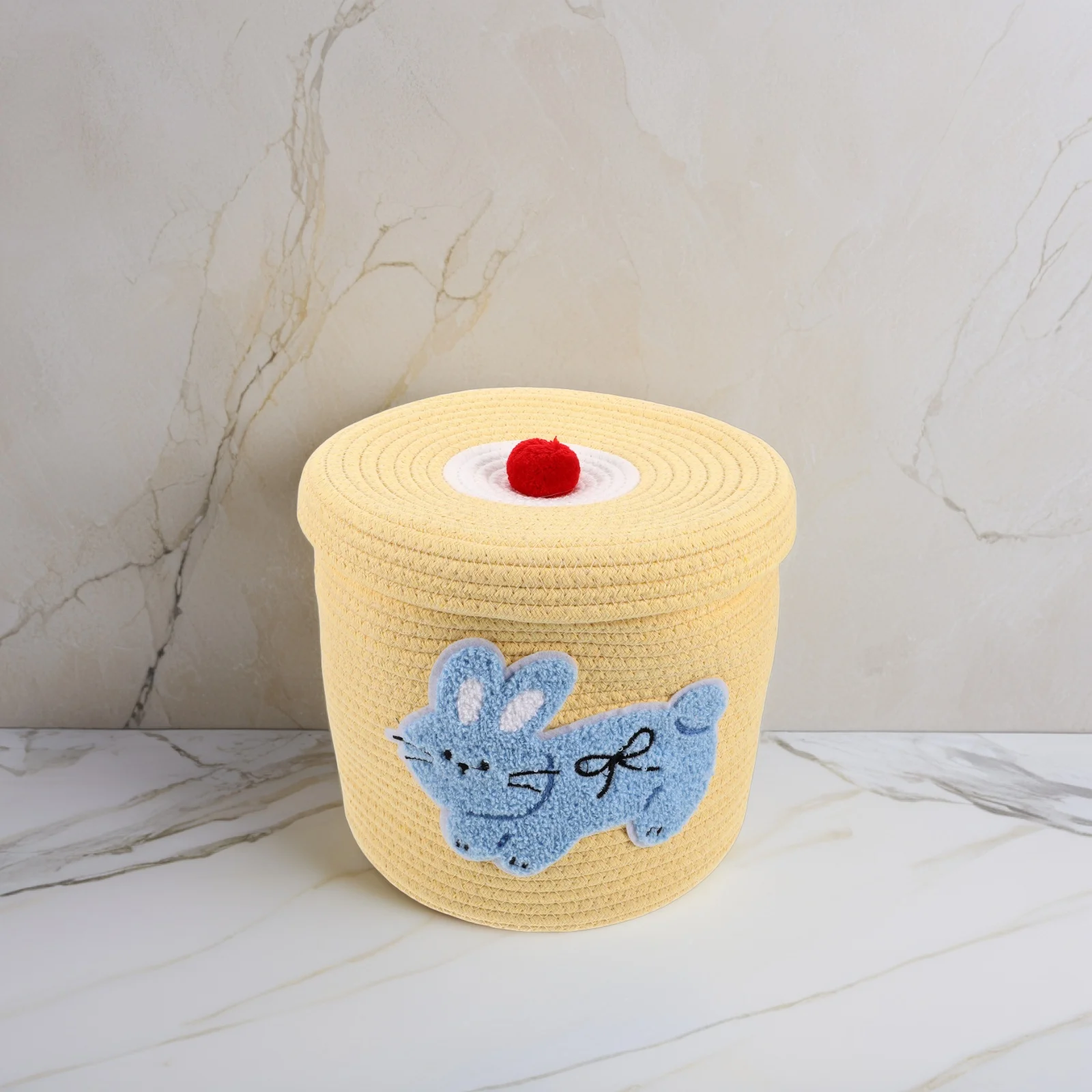 

Cotton Rope Storage Basket Lid for Snacks Sundries Home Decor H woven Basket Yellow Bins Multifunctional Desktop Box Household