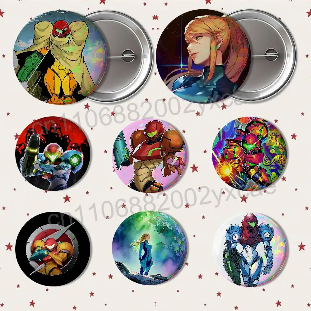 Disclose intelligence Metroid Samus Aran Badges Badges On Backpack Jacket Cartoon Round Brooches  Acrylic Button Pins Collection
