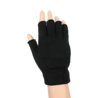 Fashion Black Short Half Finger Fingerless Knit Wrist Glove Winter Warm Gloves Workout for Women Men Hand Warmer Work Gloves