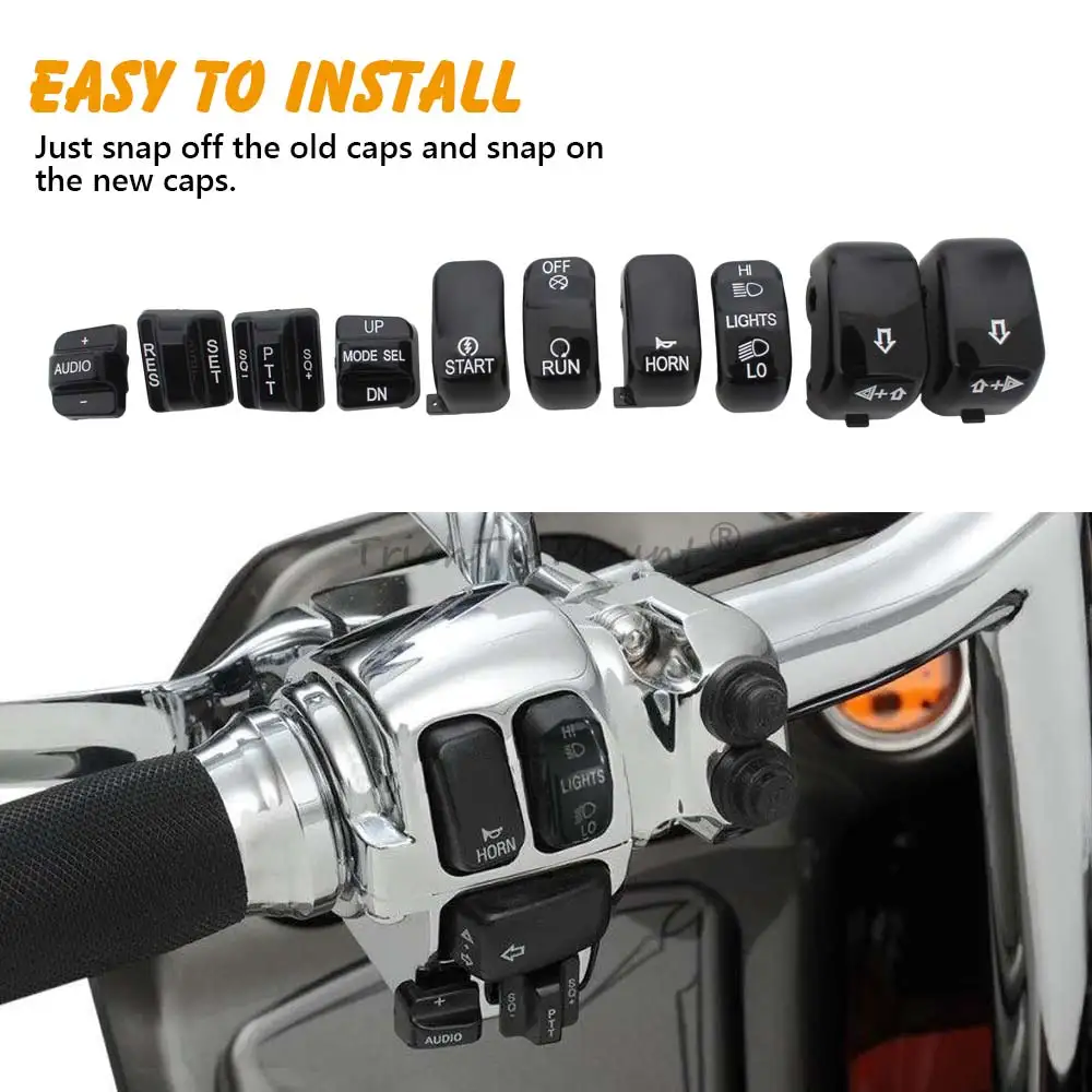10Pcs Hand Control Switch Cap Button Cover Black For Harley Touring Road King Electra Street Road Glide 1996-13 Accessories