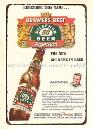 1947 BREWERS' BEST Pilsener Beer alcohol drink metal tin sign decorations home sign