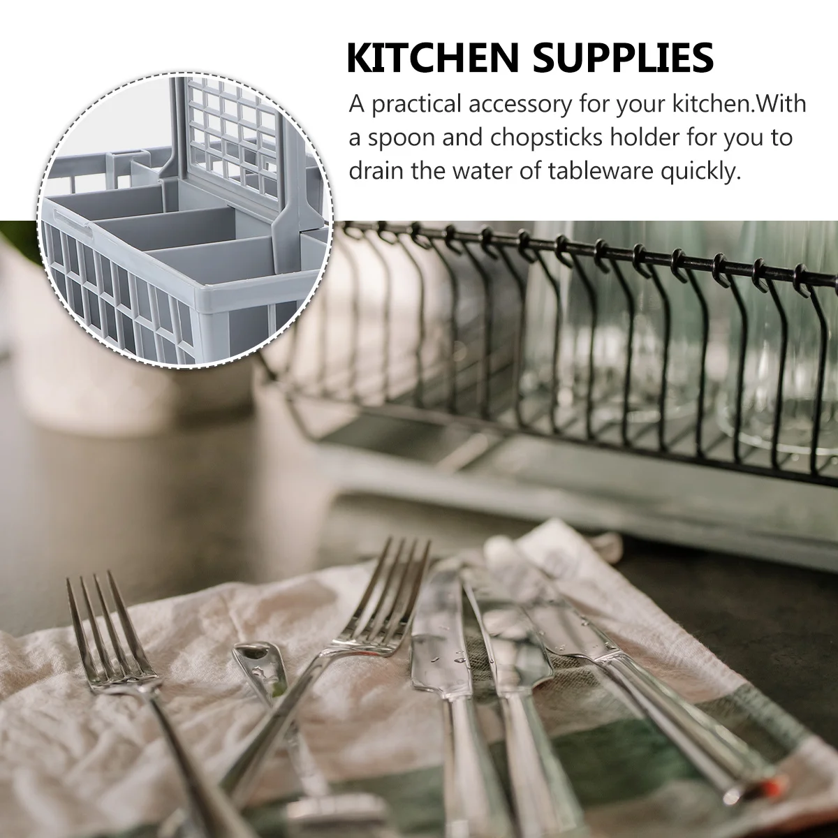 

1pc Portable Dish Drying Rack Light Grey Kitchen Tableware Storage Shelf Spoon Chopsticks Holder Drain Organizer Utensil Rack
