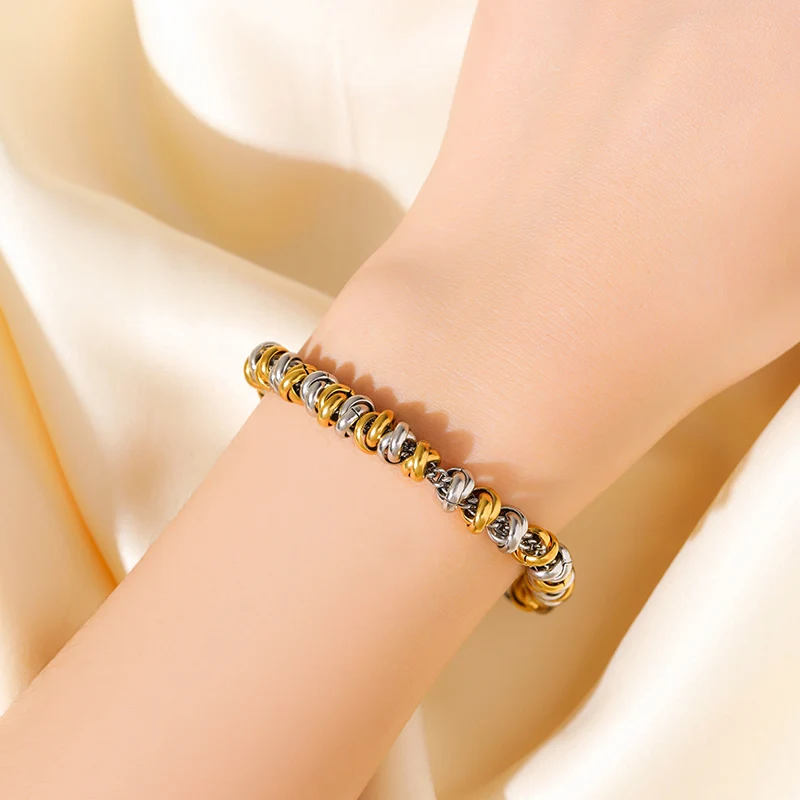GANPUP 316L Edelstahl Metall Gold Farbe Dicken Armreif Für Frauen Wasserdicht Schmuck Aussage Handgelenk Kette Mädchen Geschenk – Detail 4