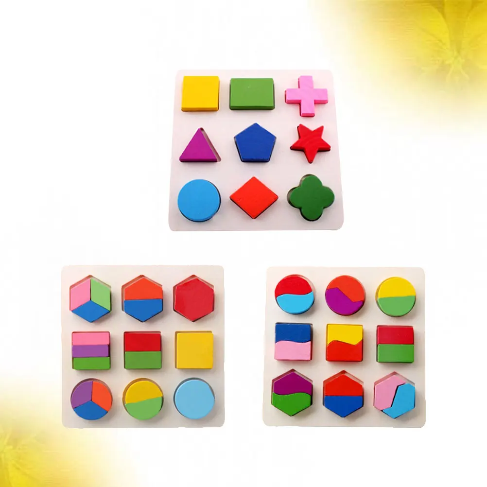 

3 PCS Thick Geometric Plate Toddler Kid Puzzles Wooden Geometry Recognition Toy