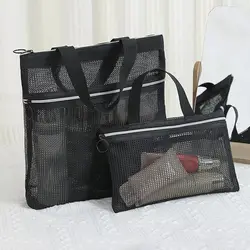 Borsa per il trucco in rete sacchetti con cerniera durevoli custodia per cosmetici di grande capacità custodia per Organizer da viaggio portatile in tinta unita