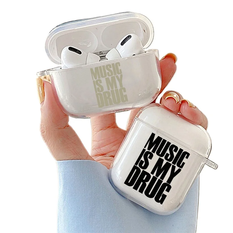 Étui Airpods tendance Love Music anglais, housse transparente pour Airpods 4e 3e 2 Pro 3, accessoire de protection