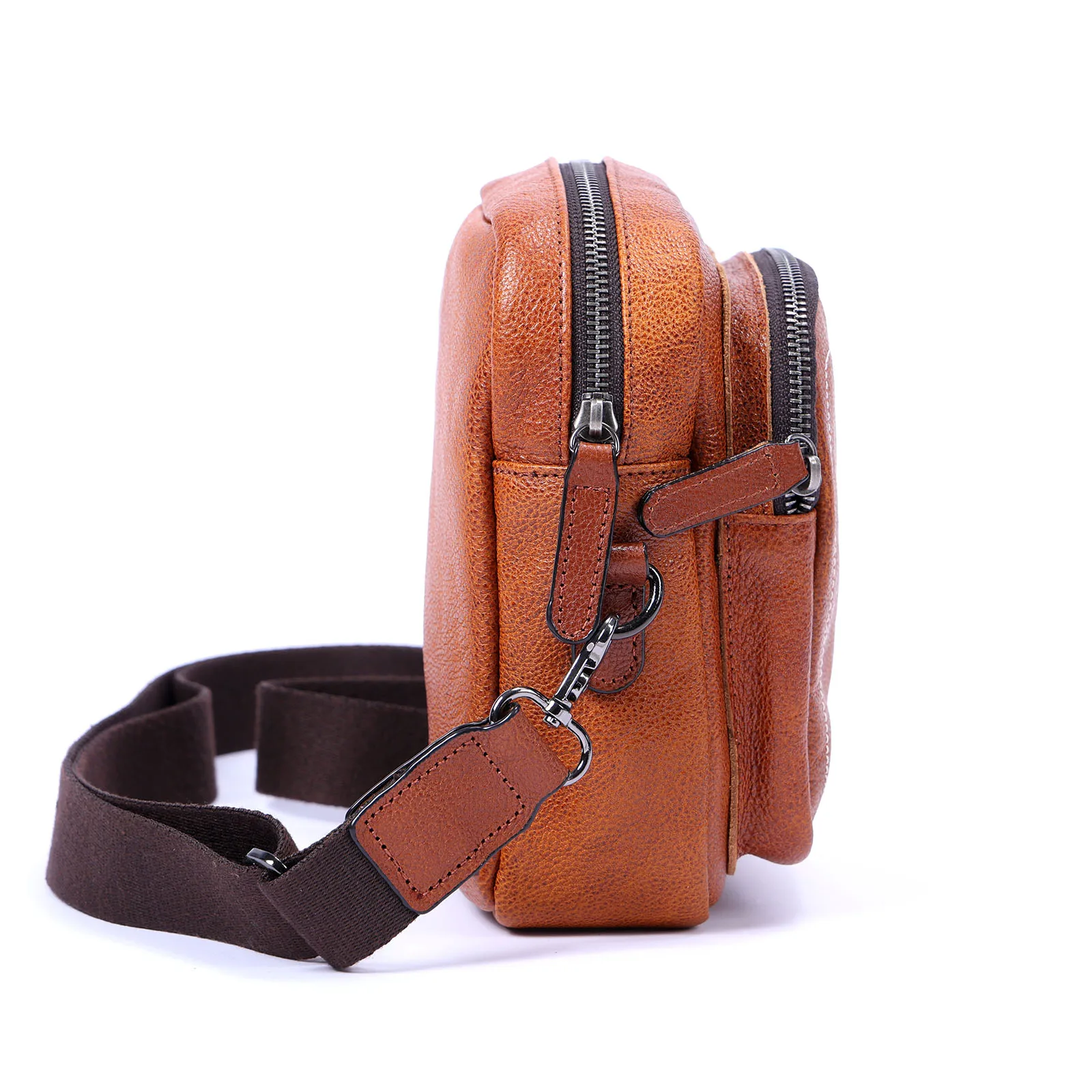 Premium Echtleder Herren Umhängetasche Brusttasche für Männer Vollnarbenleder Mini-Schultertasche für Handy & Schlüssel – Detail 8