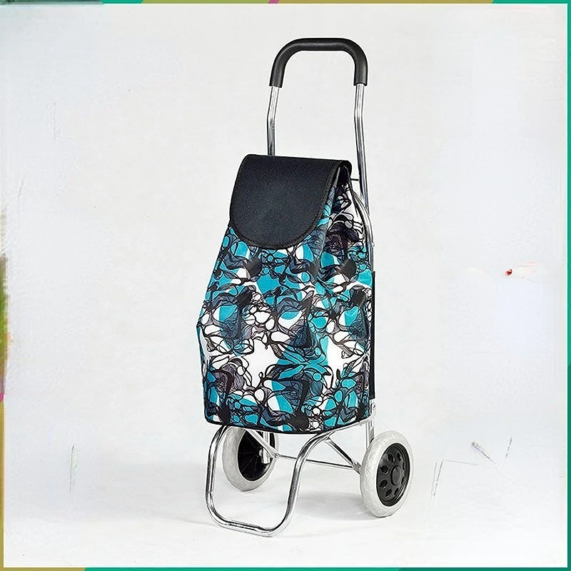 Ultra-light Folding Shopping Cart with Removable Waterproof Storage Bag on Big Wheels Large Capacity Aluminum Alloy Grocery Cart