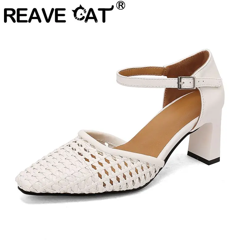 

REAVECAT 2025 модные женские сандалии с круглым носком на высоком каблуке 7 см с пряжкой и ремешком оверсайз 43 44 45 милая женская обувь для свиданий зимняя обувь