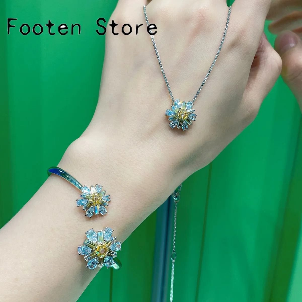 Original 2024 New Trend Series Women's High end Jewelry Set Charming Yellow Sunflower Crystal Fashion Necklace Ring Earrings