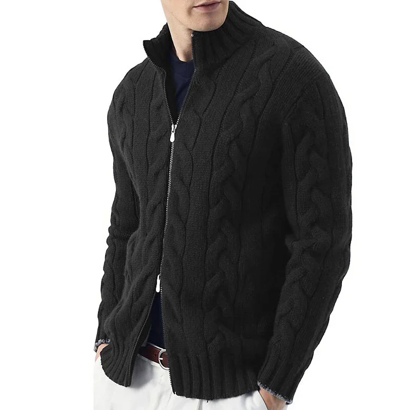 

Fashion Mens Turtleneck Knit Cardigan Jackets Autumn Casual Slim Long Sleeve Twist Knitted Sweatercoat Men Winter Sweater Coats