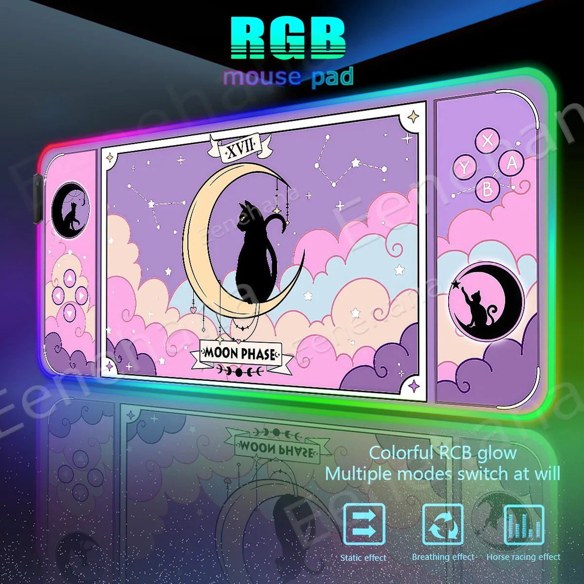 

Large Purple Clouds RGB Kawaii Moon Mouse Pad Keyboard Extended Pad Switch Gaming Setup Accessories Computer Mat Desktop Pads