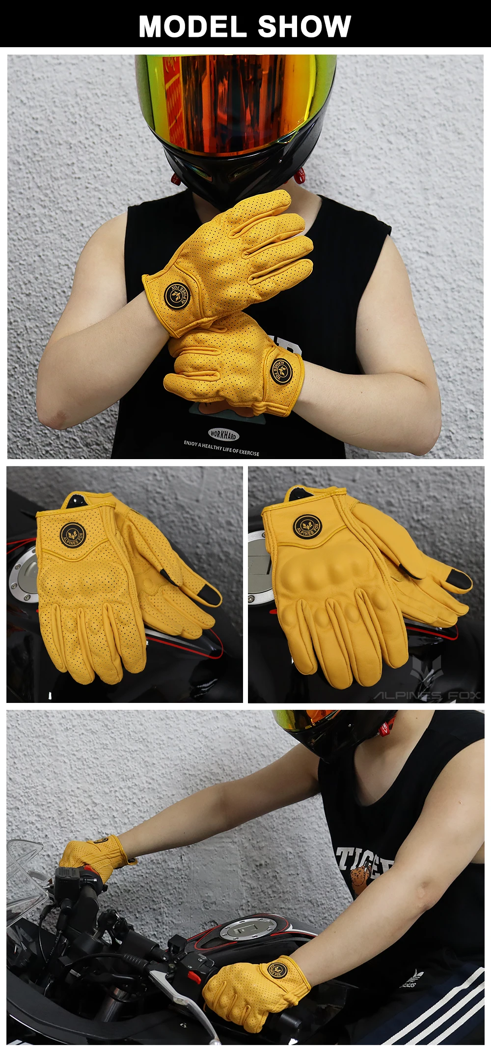 Vintage Ziegenleder Motorradhandschuhe Sommer Herren Gelb Retro Leder Motorradfahrer Guantes Motorrad Motocross Handschuh M-XXL – Detail 9
