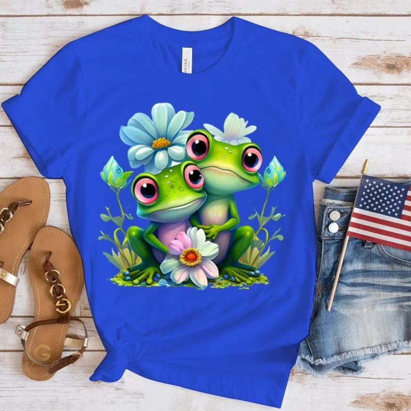 New Frog Print T Shirt Fashion Women Summer Casual Short Sleeve Tee Cute Loose T Shirts