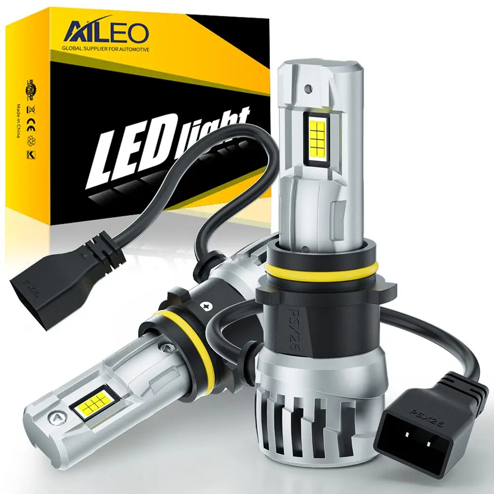 AILEO 2 PCS PSX26 LED Headlight Bulbs PSX26W 20000LM 80W 6000K Super Bright CSP Fan Cooling 12V Car Headlight Bulbs