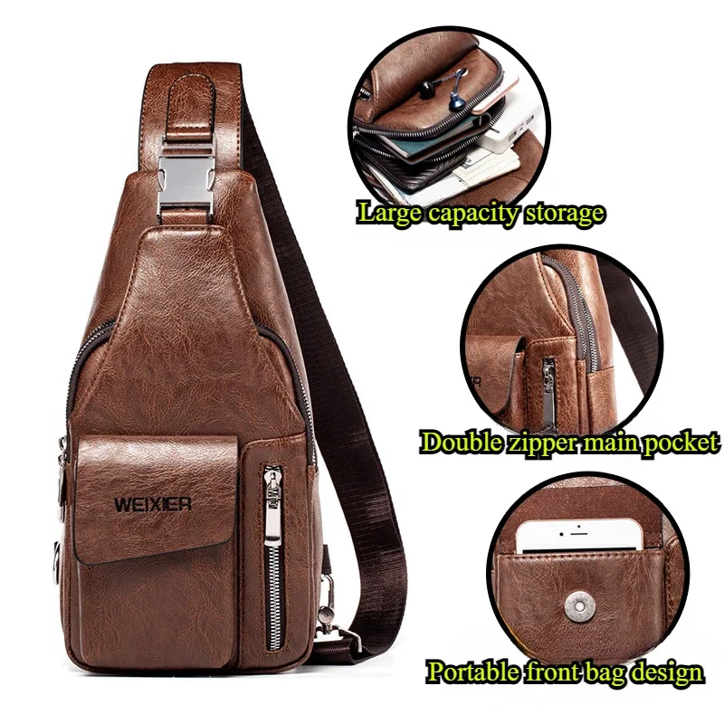 

Leisure Men Chest Bag Leather Belt Sling Chest Pack Crossbody Bags Male Business Messenger Shoulder Bag Gift for Husband