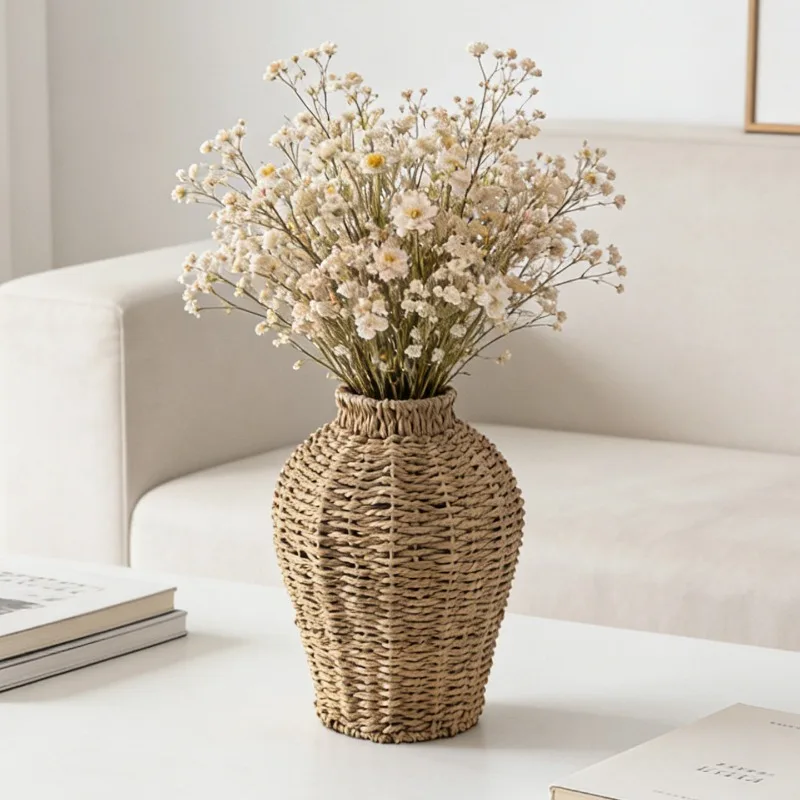 Handmade Woven Vases Living Room Flower Arrangements Vases Modern Creative Dried Flower Vase Bedroom Decoration Flower Bottle