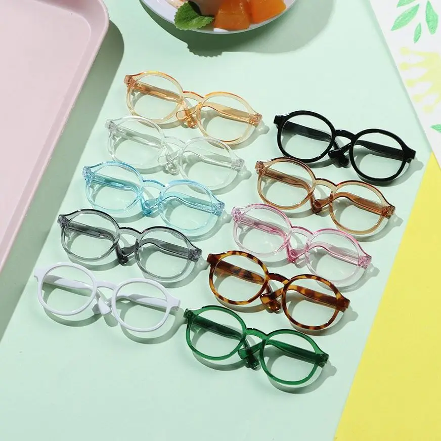 Plush Doll Glasses Accessories Round Frame Miniature Eyewear Clear Lens Candy Color Eyeglasses Style For Blythe Doll Decoration