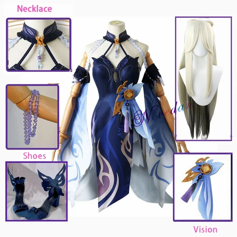 Ningguang Lantern Rite Cosplay Costume Orchid Shoes Wig Anime Ning Guang Maid Evening Gown Halloween Party Dress R