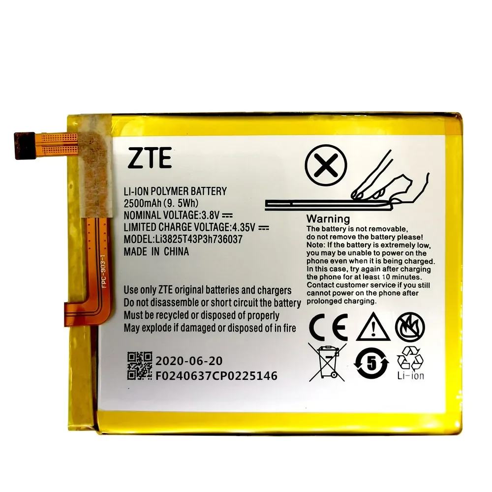 100% neues original 3,8 v 2500mah li3825t43p3h736037 für zte bv0720/zte klinge a2/zte klinge v7 lite dual sim batterie werkzeug