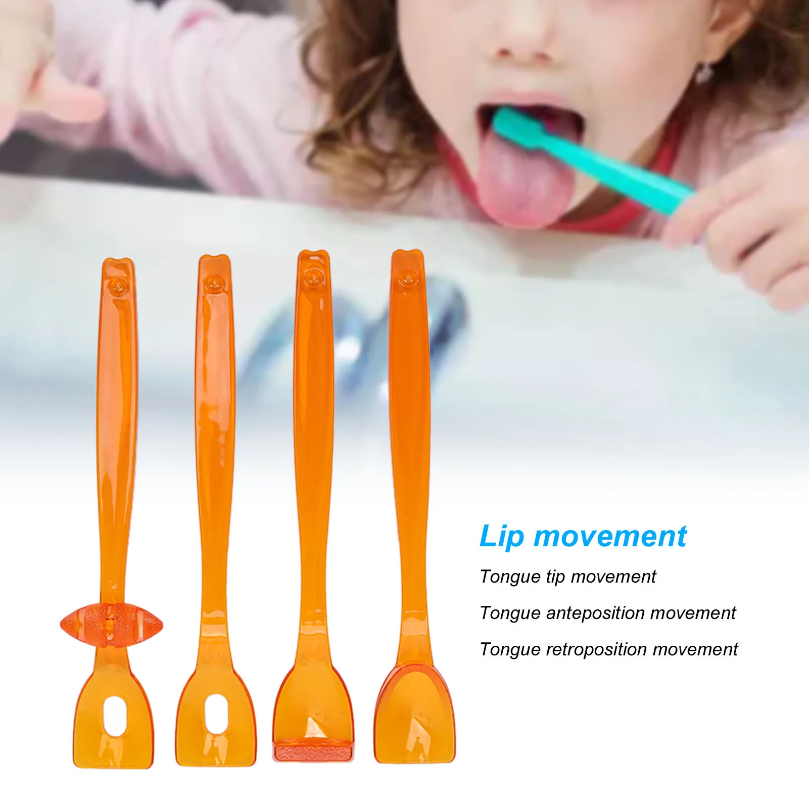 4pcs Oral Muscle Training Tool Tongue Muscle Trainer Portable Oral Lips Muscle Exerciser Recovery Tool for Dysarthria Orange